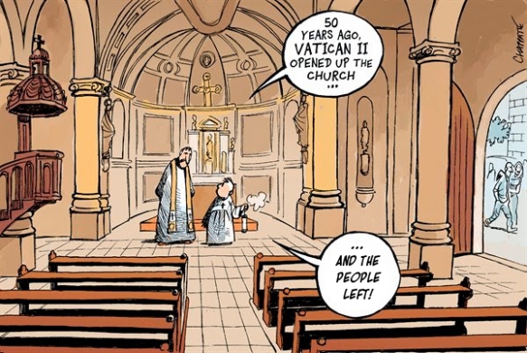joke about people leaving after "opening up the Church"
